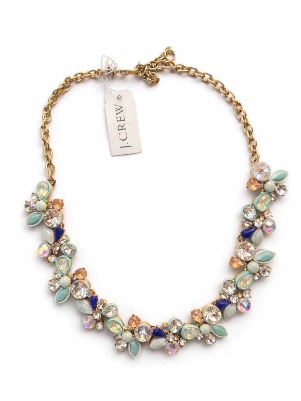 J. Crew Gold-Tone Floral Statement Necklace with Mint, Blue & Champagne Stones